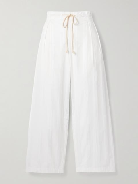 Pleated Striped Organic Cotton-jacquard Wide-leg Pants