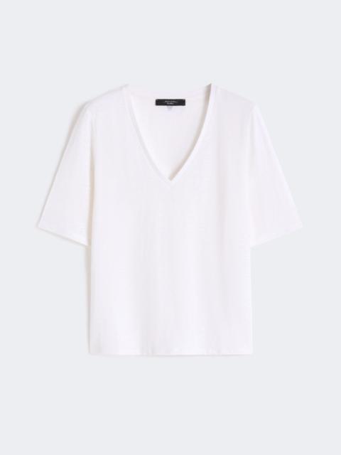 Stretch linen jersey V-neck T-shirt - WHITE