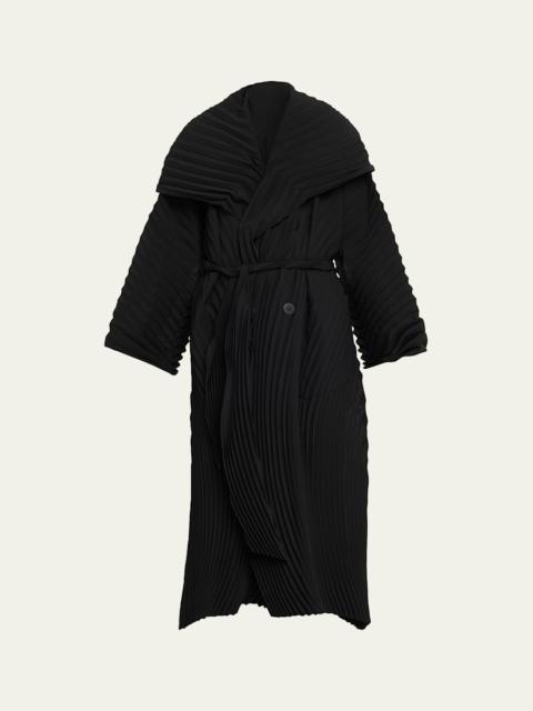 Wave Pleats Belted Long Trench Coat