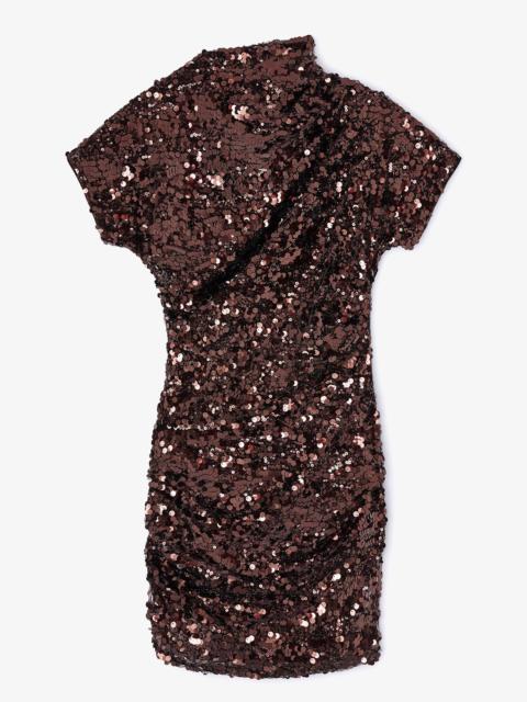 BROWN SEQUINS MINI DRESS