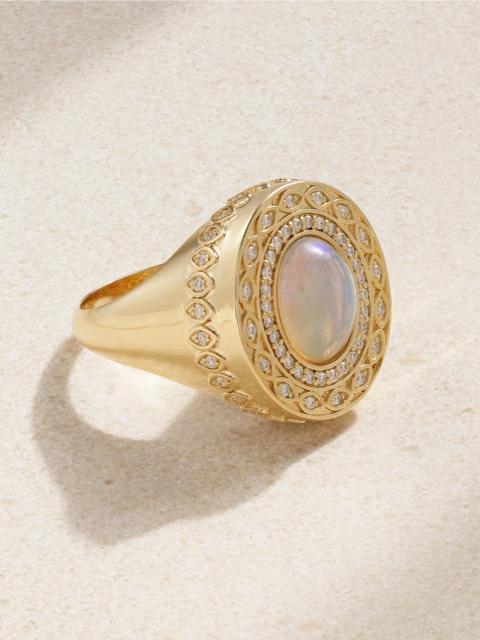 14-karat Gold, Opal And Diamond Signet Ring