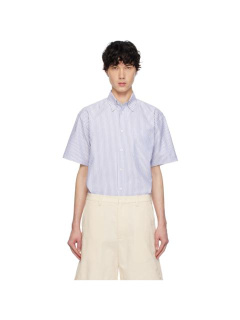 White & Navy Striped Oxford Shirt