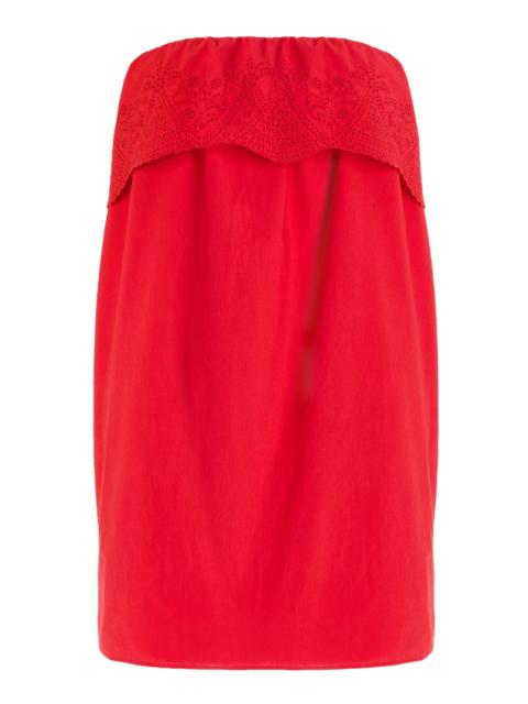 Beryl Embroidered Cotton Mini Dress red
