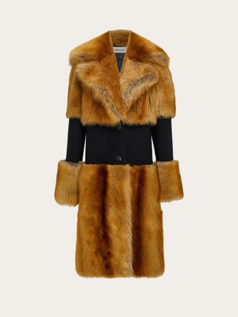 Shearling coat with wool inlay