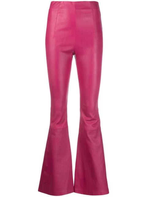 high-waisted leather flared trousers