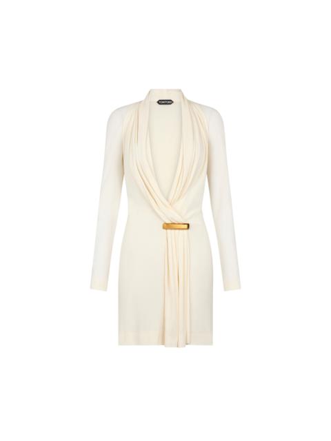 V-NECK LONG SLEEVE COCKTAIL DRESS WITH BAR DETAIL