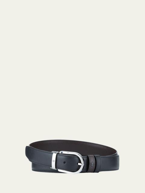 Men's Horseshoe-Buckle Reversible Leather Belt