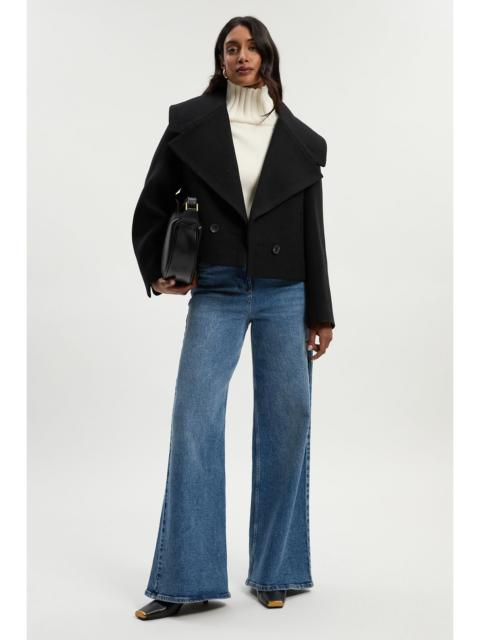 Wool Shawl Collar Tailored Double Breasted Short Coat