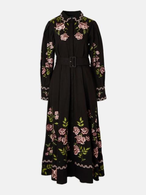 Plus Size Rose Embroidered Cotton Twill Woven Shirt Dress With Eyelets