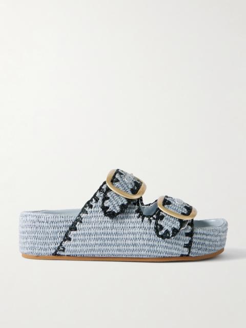 Theo Embroidered Raffia Platform Slides