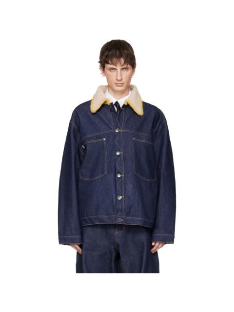 Navy Knitted Collar Denim Jacket