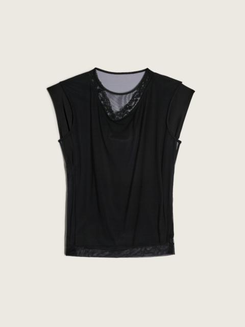Layered Liquid Cap Sleeve Lace Trim T-Shirt