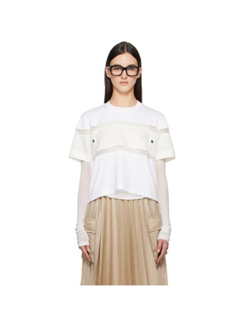 White Nylon Twill Mix Cotton Jersey T-shirt