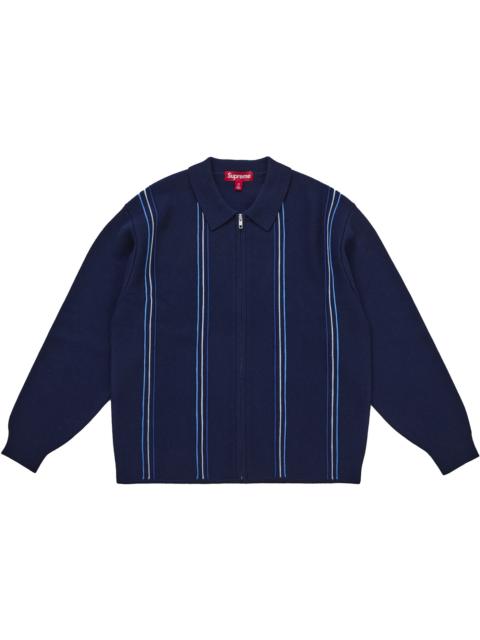 Supreme Stripe Zip Up Polo Sweater Navy