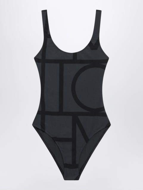 Black swimsuit with monogram
