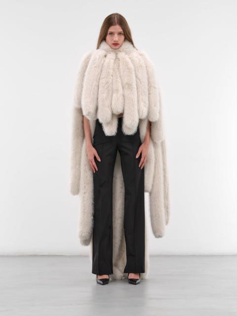 Gray Fur Fringed Cape Coat
