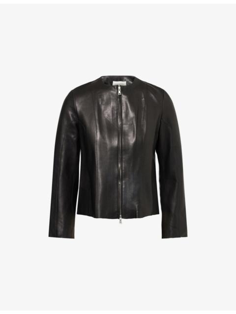 Classic Round-Neck Leather Jacket