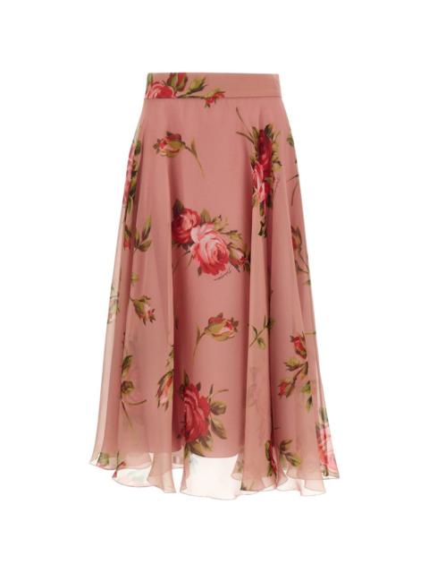 rose-print chiffon midi skirt