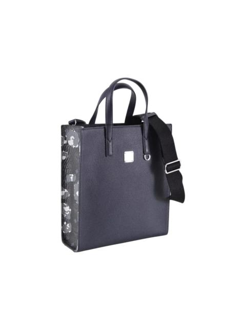 MCM Floral Leather Portuna Tote Black/Blue