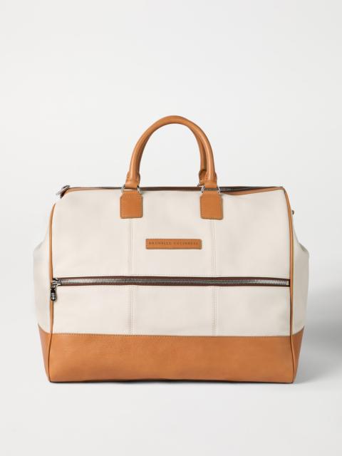 Grained calfskin and cowhide Boston leisure bag