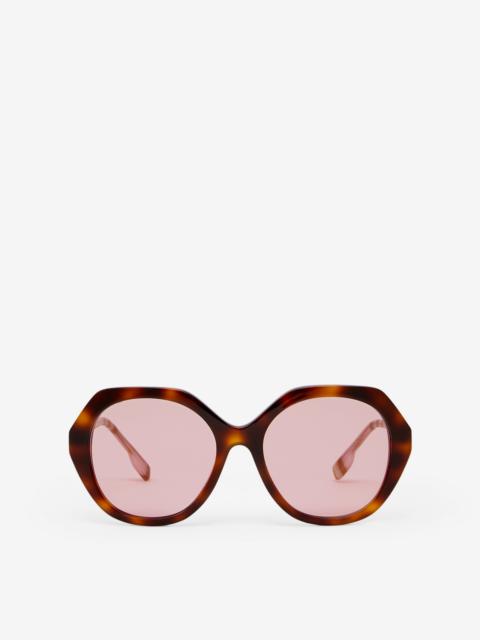 Oversized Check Detail Geometric Frame Sunglasses