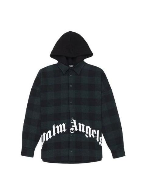 PALM ANGELS Men's Logo Print Hooded Overshirt Green PMGA042E20FAB0015701