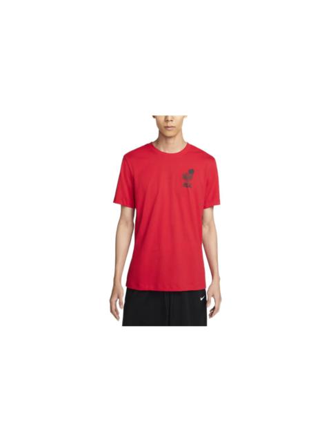 Men's Nike Logo Geometry Pattern Printing Round Neck Short Sleeve University Red T-Shirt DR7638-657