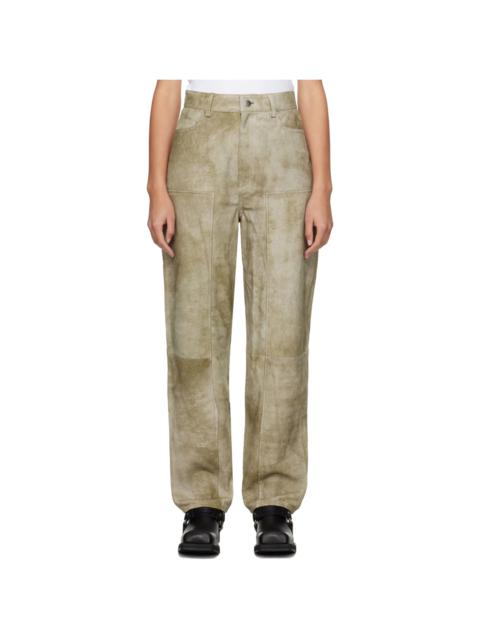 Taupe Relaxed-Fit Leather Pants