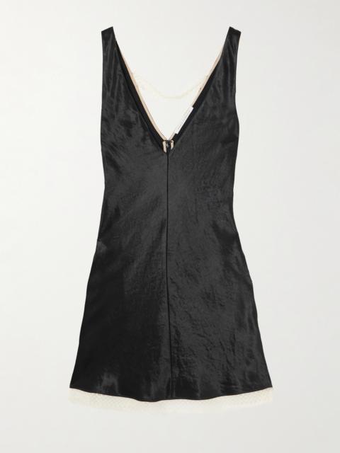 Scalloped Lace-trimmed Hammered-satin Mini Dress