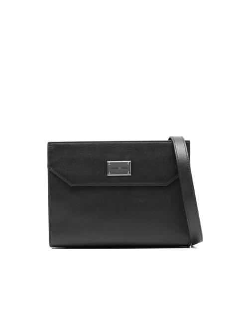 logo-plaque leather messenger bag