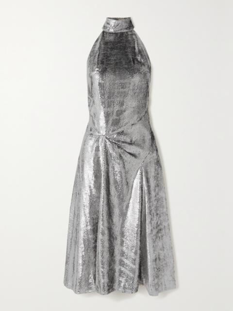 Naionea Draped Lamé Halterneck Dress