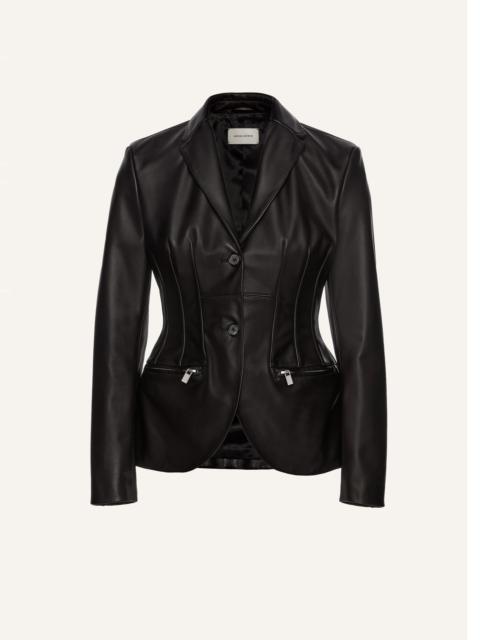 Stitch waist leather blazer in black
