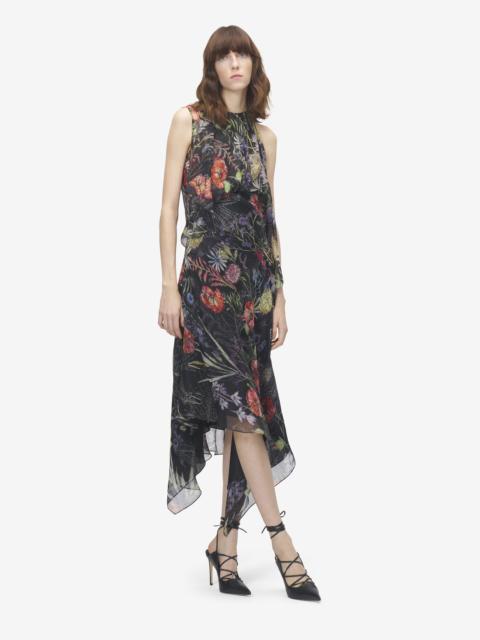 Meadow Floral Print Asymmetric Evening Dress