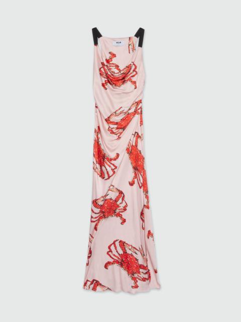 Long pink satin dress with "King crab" print