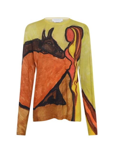 Isaro Long Sleeve T-shirt in Earth Multi Printed Cashmere Jersey