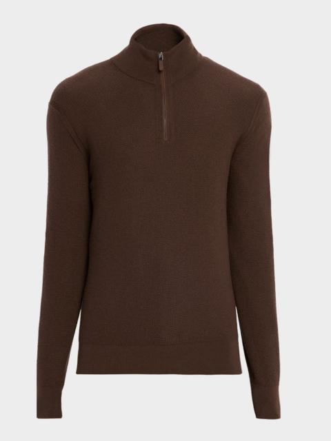 Men's Cashmere Waffle-Knit Quarter-Zip Sweater