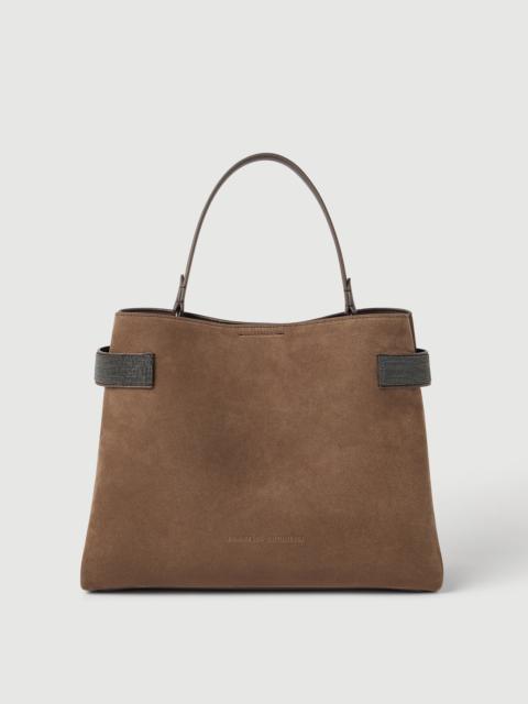 Essence top-handle bag in suede with precious bands