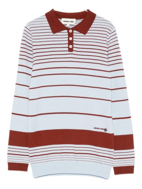 striped fine-knit polo top