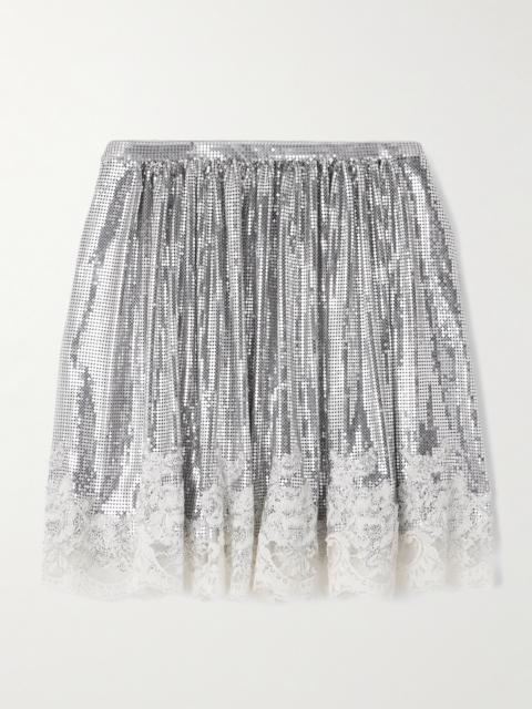 Crystal-embellished Lace-trimmed Chainmail Mini Skirt