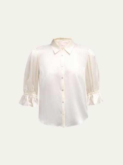 Fiona Silk Satin Short-Sleeve Top