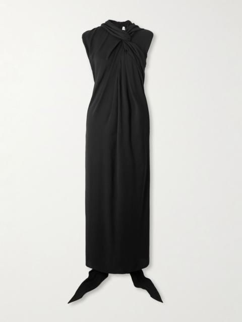 Draped crepe de chine maxi dress Black