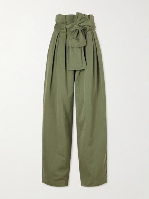 Belted Pleated Cotton And Linen-blend Twill Tapered Pants