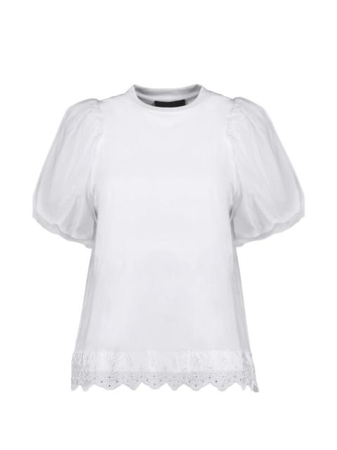 puff-sleeve lace T-shirt