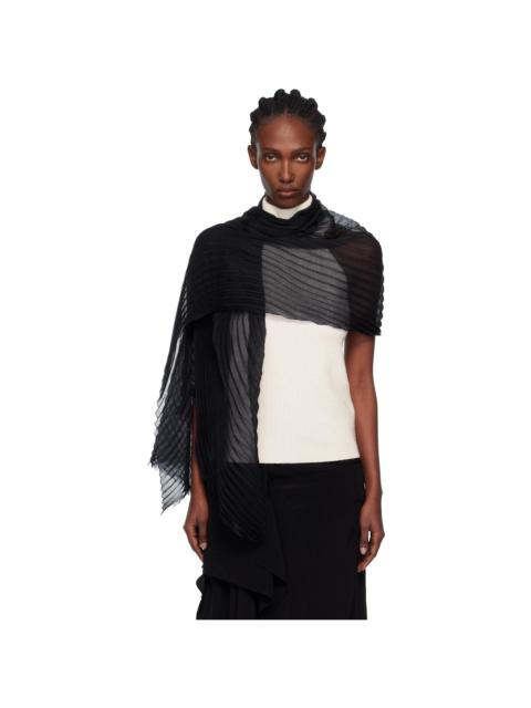 Black Silk Wool Pleats Stole Scarf