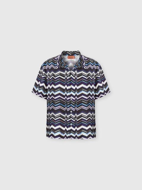 Bowling shirt in viscose with zigzag print