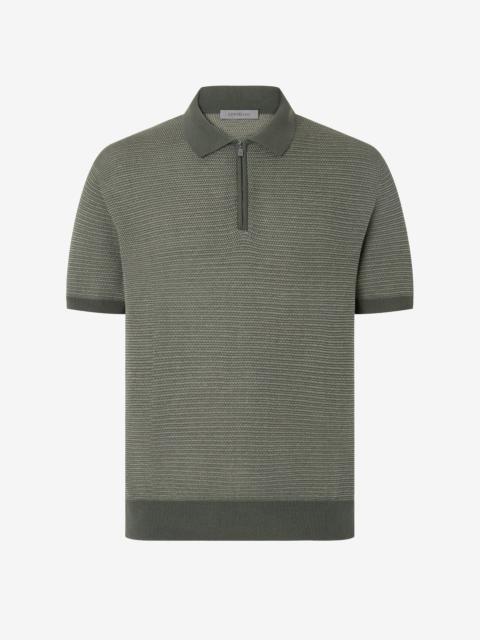 Zipped green pure cotton polo shirt
