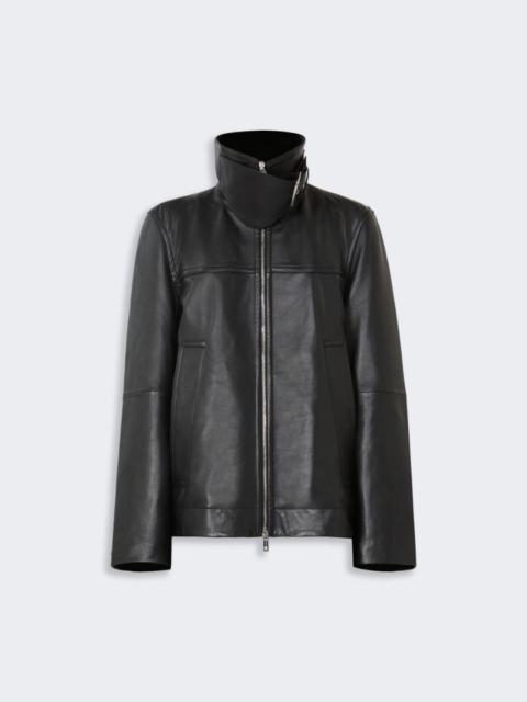 Oversized leather heavy jacket - black