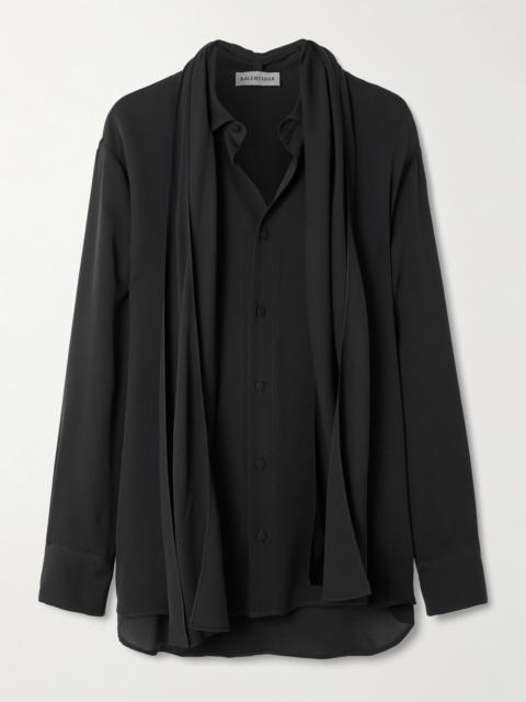 Scarf-detailed Silk-georgette Shirt