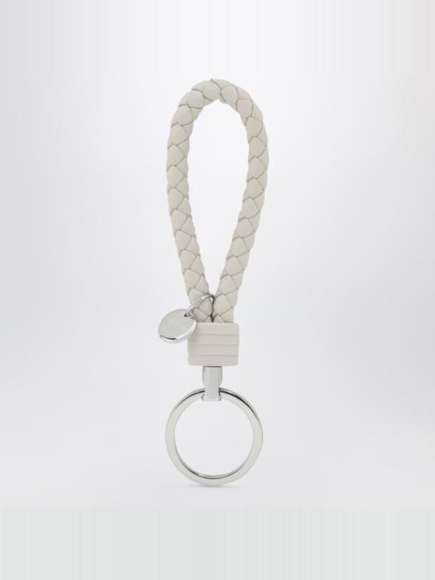White Intrecciato leather key ring