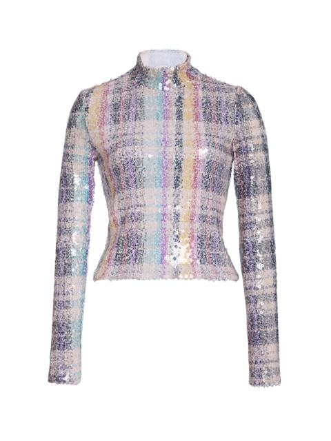 The Maven  Paillette Mock Neck Top plaid
